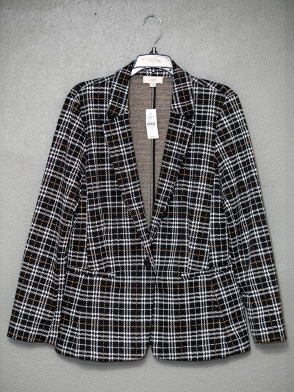 Title: NWT LOFT Outlet Plaid Blazer Size 12 Black White Career Jacket